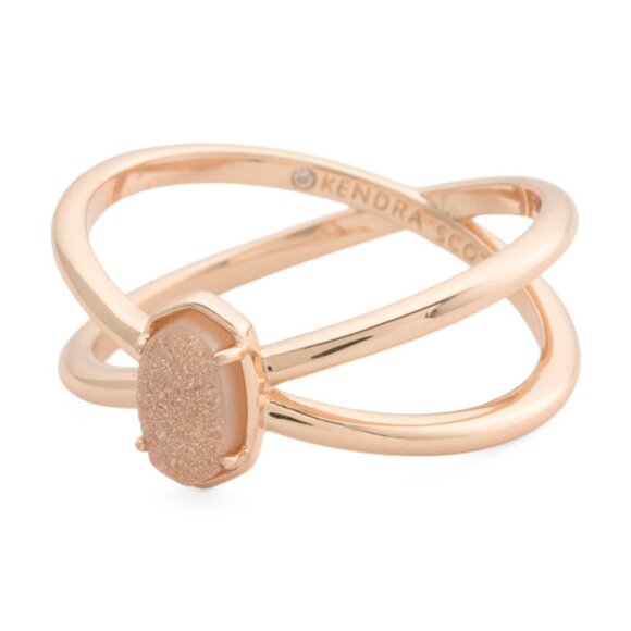 KENDRA SCOTT Made In Thailand Emilie Double Rose Gold Sand Drusy Band Ring - Picture 1 of 2